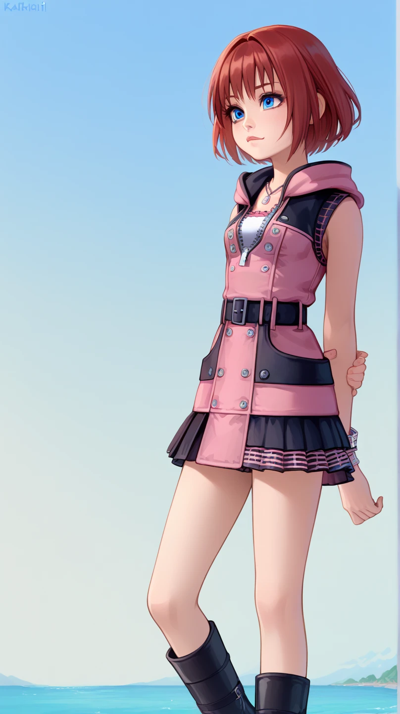 score_9, score_8_up, source_anime, highly detailed, 1girl, solo,
kairi, 1girl, solo, blue eyes, zipper, jewelry, boots, dress, necklace, short hair, red hair, pink dress, zipper pull tab, pleated dress, short dress, upper body,
outdoor,