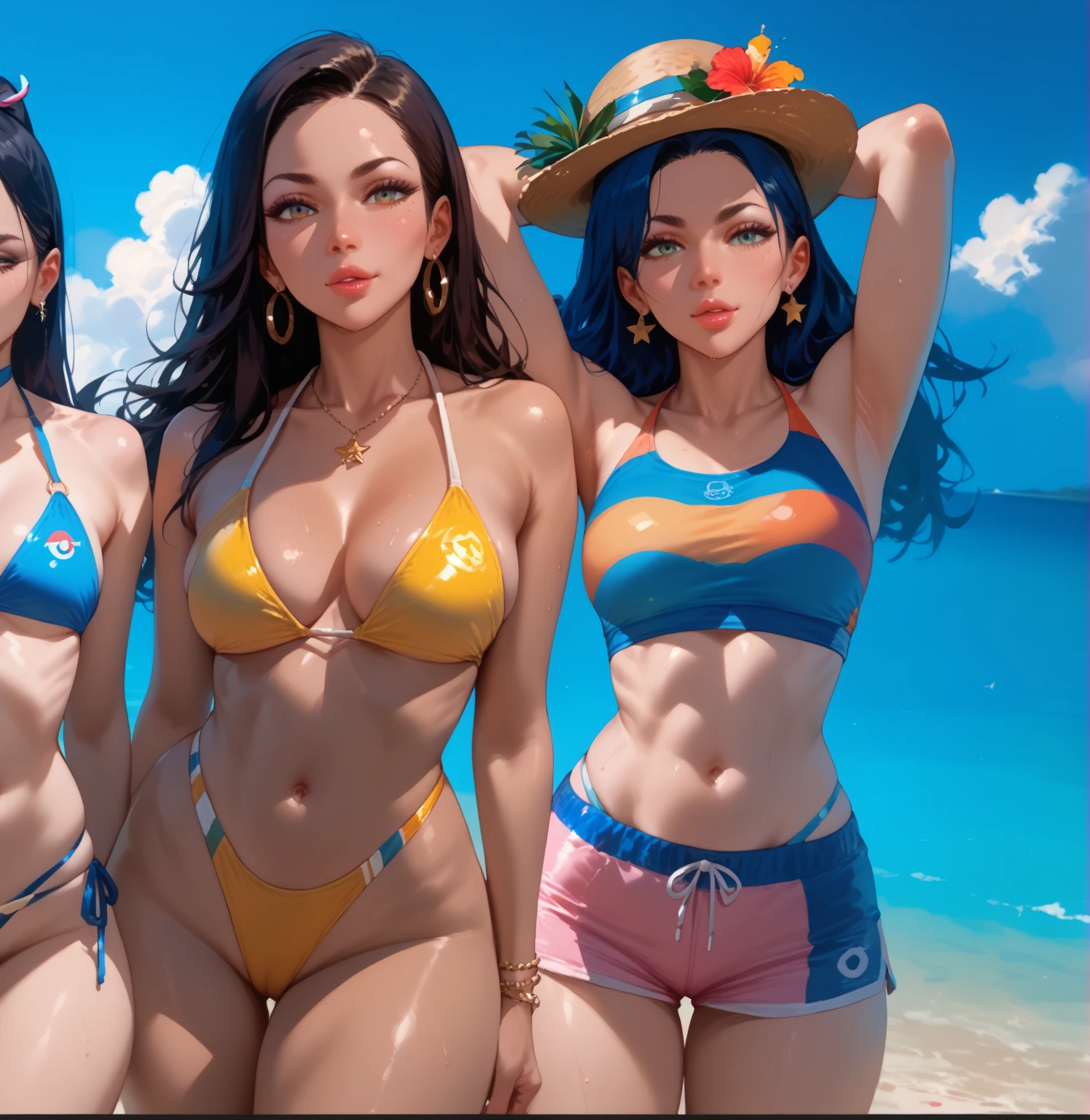 (very detailed, 4k, photorealistic),(camera shot from the back, focusing on midsection and below), ((5 mature woman in different swimsuits of many colours, Group photo:1.4), (crowded beach bar scene), sitting facing away from the viewer, sexy bums, girls bending over a beach bar, (female bartender in bikini top behind the happy serving drinks), slighshot swimsuit, bikinis, 1 piece swimsuits, topless, sweating. (detailed face, detailed features, detailed eyes, detailed nose, detailed mouth), rounded bums, thongs, string bikinis, focused on bums, blonds, brunettes, redheads, (classroom: 1.1)