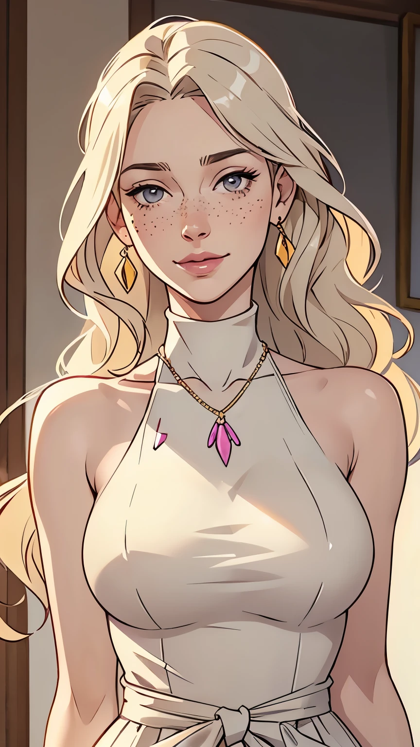 1 girl in, edad19, Alone, wide, colossal , looking at the viewer, by rubio, totally naked, blue eyes, joya, whole body, a necklace, off the shoulders, realist, a sexy, Blonde, sexy look, big ass