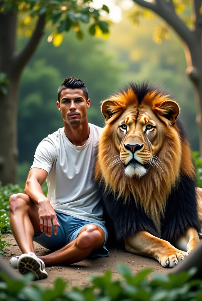 Messi sitting on a lion.The black lion was standing. 