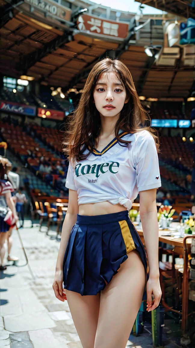 1 female, Thighs, Sitting on a train, , Realistic, RAW Photos, White shirt, Pleated skirt, Black short socks, loafers, Beautiful legs, Medium Hair, bangs, View your viewers, Highest quality, chest, Open clothes,