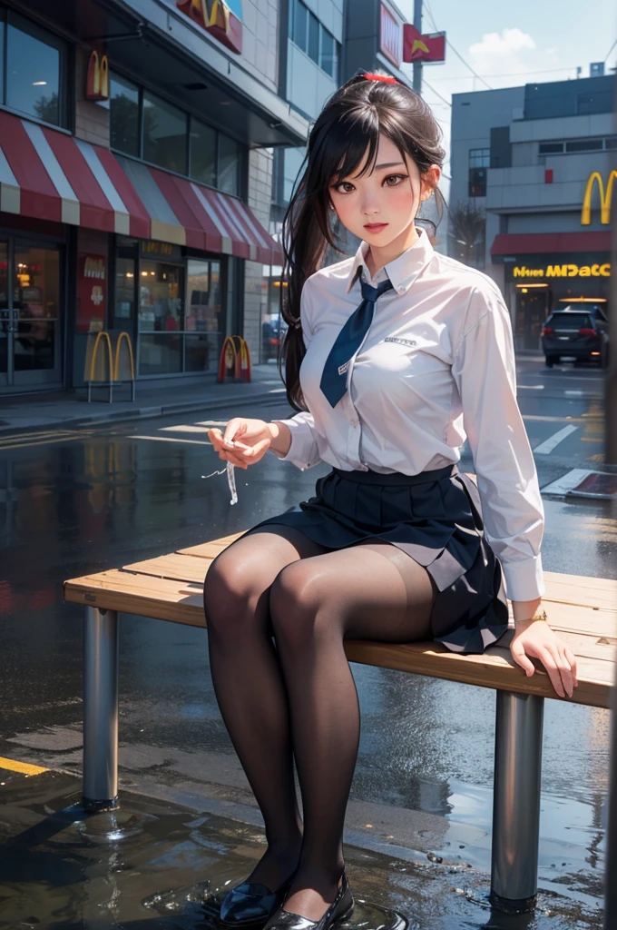 8K, highest quality, (beauty of pubic hair)、High resolution, realistic, real person、Bustling street at night、On a bench in a park with dazzling neon lights、(I'Iはベンチで酔っていた, I close my eyes and fall asleep.)、(drunk, Her legs are wide open.、Underwear is visible.)、(I'Iは椅子から転げ落ちそうになる)、micro mini skirt、beautiful feet、high heels、(grasp the sake bottle)