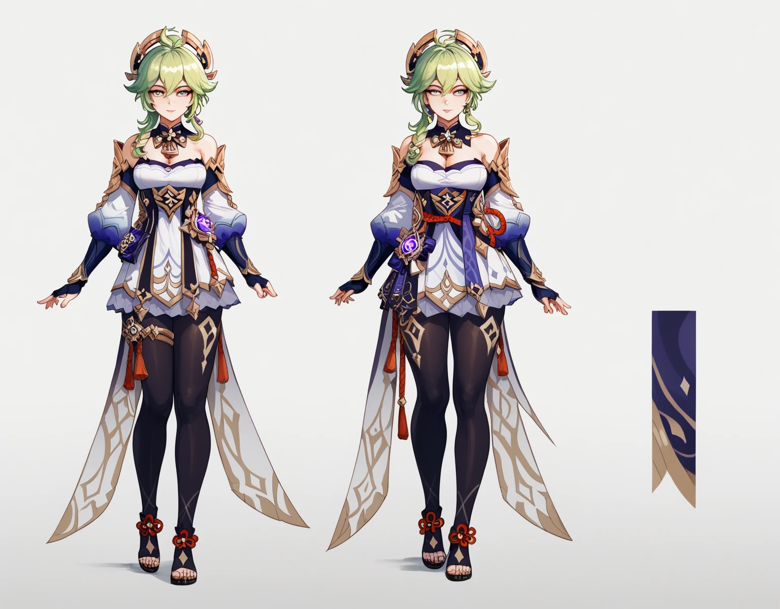 1woman, reference sheet, (fantasy character sheet, front, back, side, rear) tree nymph, ethereal and enchanting appearance. Delicate, pale-hued skin, vibrant green hair flowing in long strands, adorned with leaves and blossoms. Mesmerizing eyes with a reflective forest color glow. Graceful and naturally beautiful aura, slender and lithe form blending seamlessly with nature. (masterpiece:1.2), (best quality:1.3).