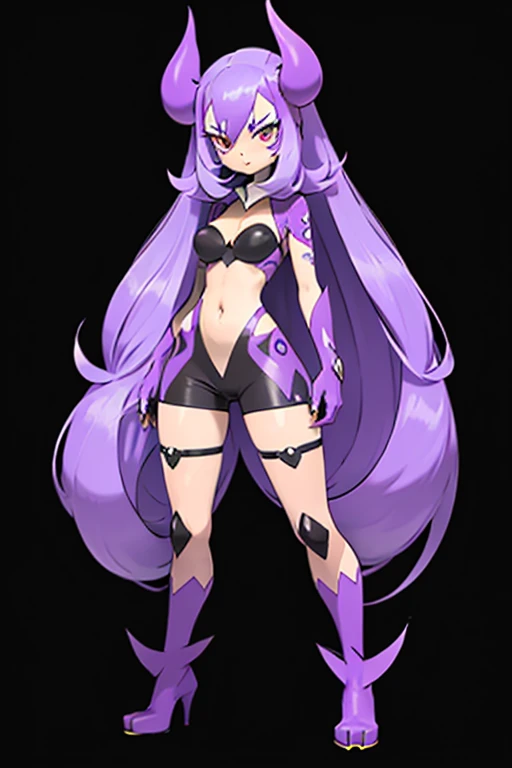 a cartoon image of a woman with long hair and a purple outfit, style of duelyst, dark sorceress fullbody pose, knights of zodiac girl, darkness aura, dark sorceress full view, holy cyborg necromancer girl, official character art, full portrait of elementalist, full body adoptable, disgaea, full body xianxia