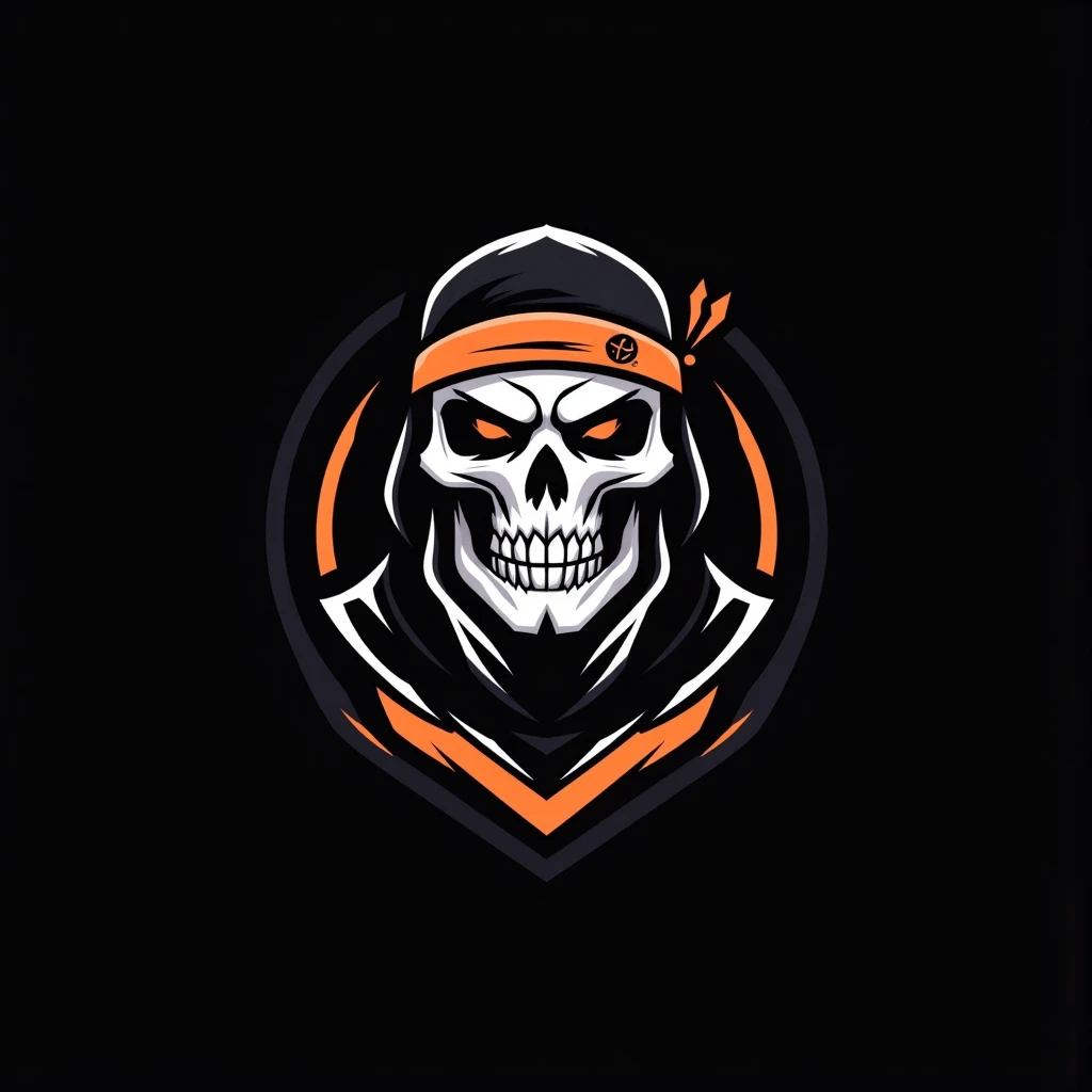 ((Minimalist logo art-style)), (high-quality, clean design)), A **minimalist CS:GO-themed logo** featuring a **skull head** with a sleek and simplified design. The skull is stylized with bold, clean lines, wearing a subtle **bandana** with a faint **CS:GO emblem** and a **small dagger icon** between its teeth. The color palette is restrained, using **black, white, and a single vibrant orange accent** to highlight key elements. The logo is enclosed within a clean **circular frame**, with the text **"CS:GO"** or **a crosshair icon** subtly integrated at the bottom edge. The design is modern and bold, emphasizing clarity and a strong gaming aesthetic, ideal for branding or team representation. **(minimalist, skull logo, CS:GO theme, clean lines, vibrant accents, circular frame)**.  