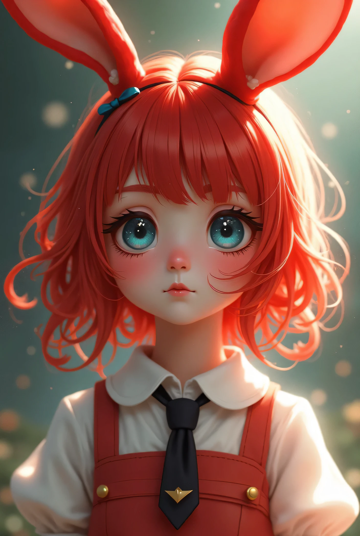 Anime girl with red hair and bunny ears wearing a tie - SeaArt AI