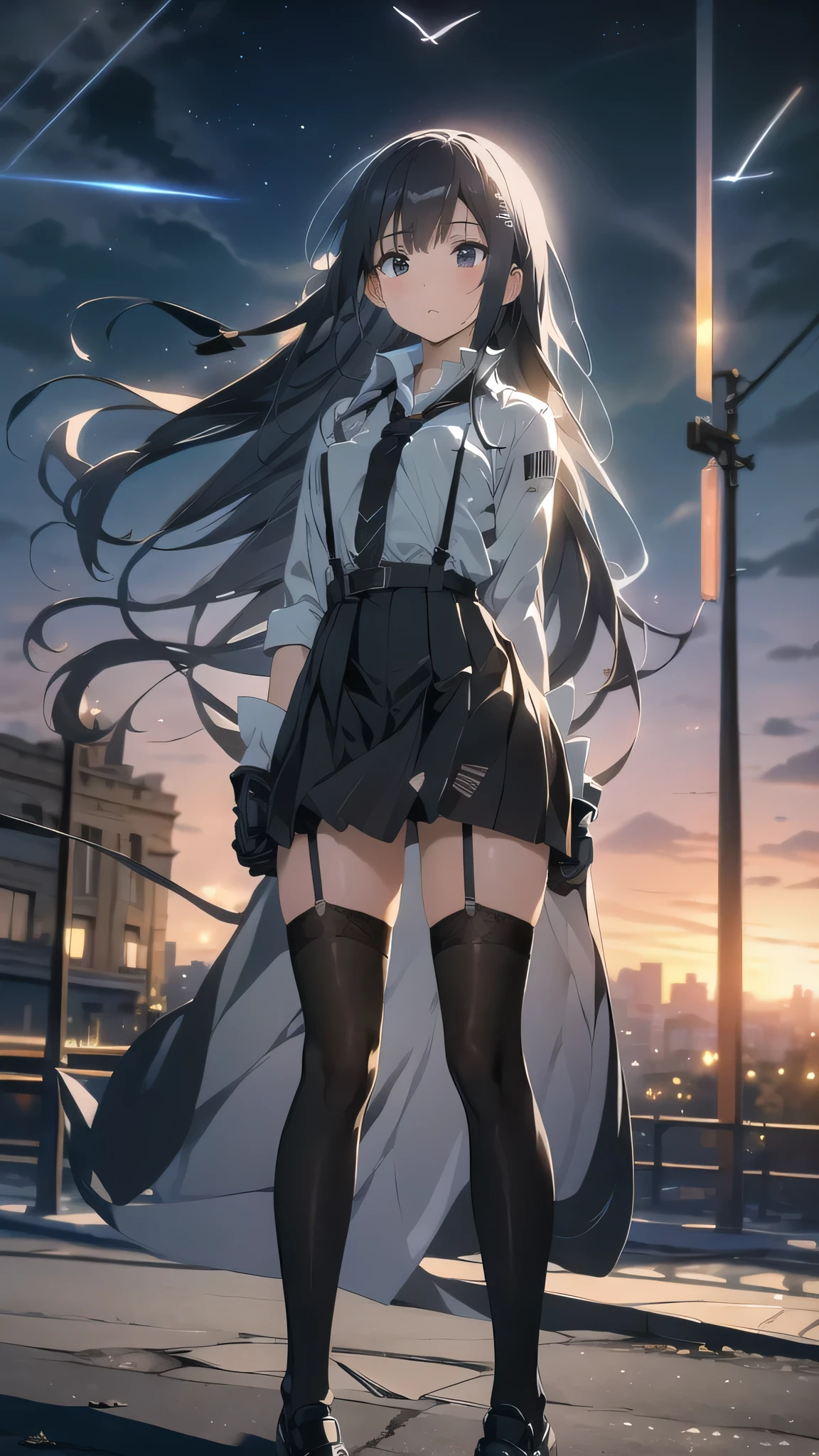 High Quality , masterpiece, super high res, ( realism: 1.4), oil painting style , movie lighting, , I stood on an empty asphalt road and watched it.., and、flying crane suspenders Big Breasts Small Face lying on the bed looks up at the sweat belt buzzer 脇sweat black hole gloves suit miniskirt garterbelt Foot Link ズボンのbelt place hands on back uneasy expression looks up at the uneasy expression Knee-length knee socks Knee-length socks garter belt garter Garterbelt on thighs, place hands on back restrict handcuffs Cable ties Cable ties on thumbs big boobs