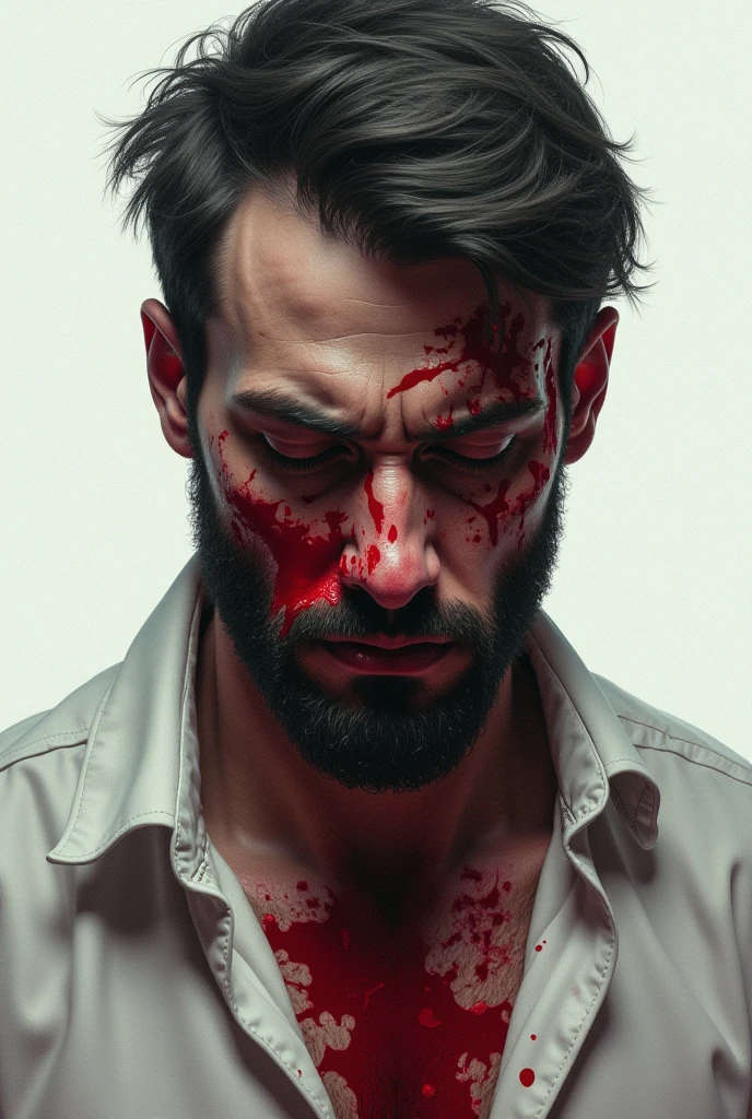 A brave man fights back against a serial killer with a coffee mug, shards of glass piercing the serial killer's face, face completely bloodied. (best quality, 4k, highres, masterpiece:1.2), ultra-detailed, realistic:1.37, HDR, intense action, dark shadows, dramatic lighting, horror, thriller, shattered reflections, shattered dreams, fearless. --auto