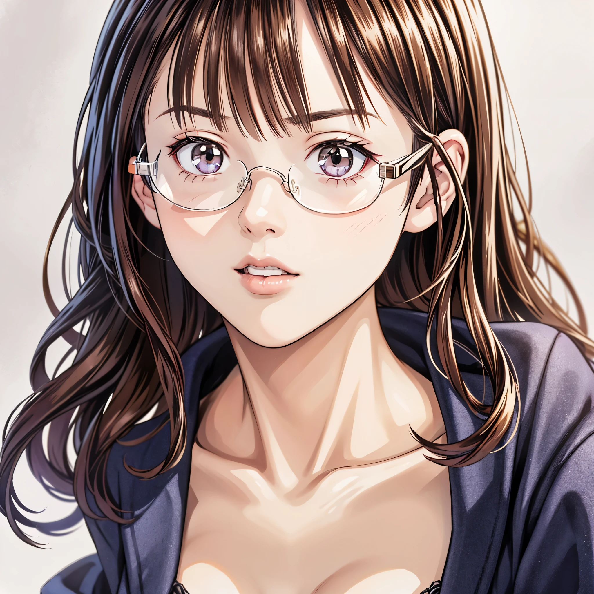 (8k、 top quality 、masterpiece:1.2)、( realistic、 ultra-detailed、 super A high resolution、 1 girl、、 beautiful detailed faces in dark bars、fidgety、narrow、( slim waist) :1.3)、Autumn Clothes、 、 Skin Texture 、Floating Hair、 PROFESSIONAL LIGHTING IN A TRENDY PARISIAN CAFE 、服、 An anime character with glasses 、 Human body、Brown Hair、Shy、Timid、Junior high school students、 embarrassing、(( An anime character with glasses る))、