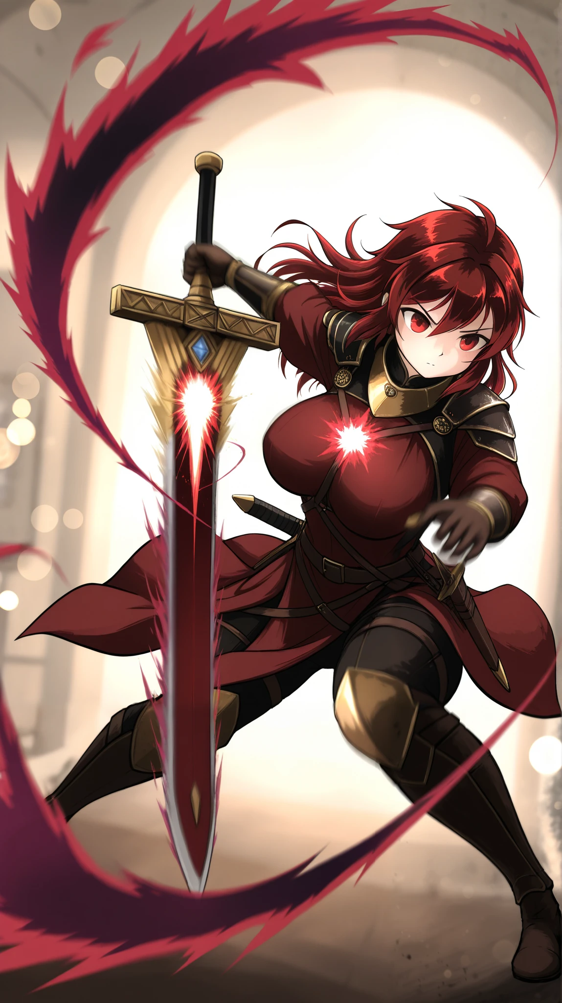 Anime girl with red hair holding a sword and a sword - SeaArt AI