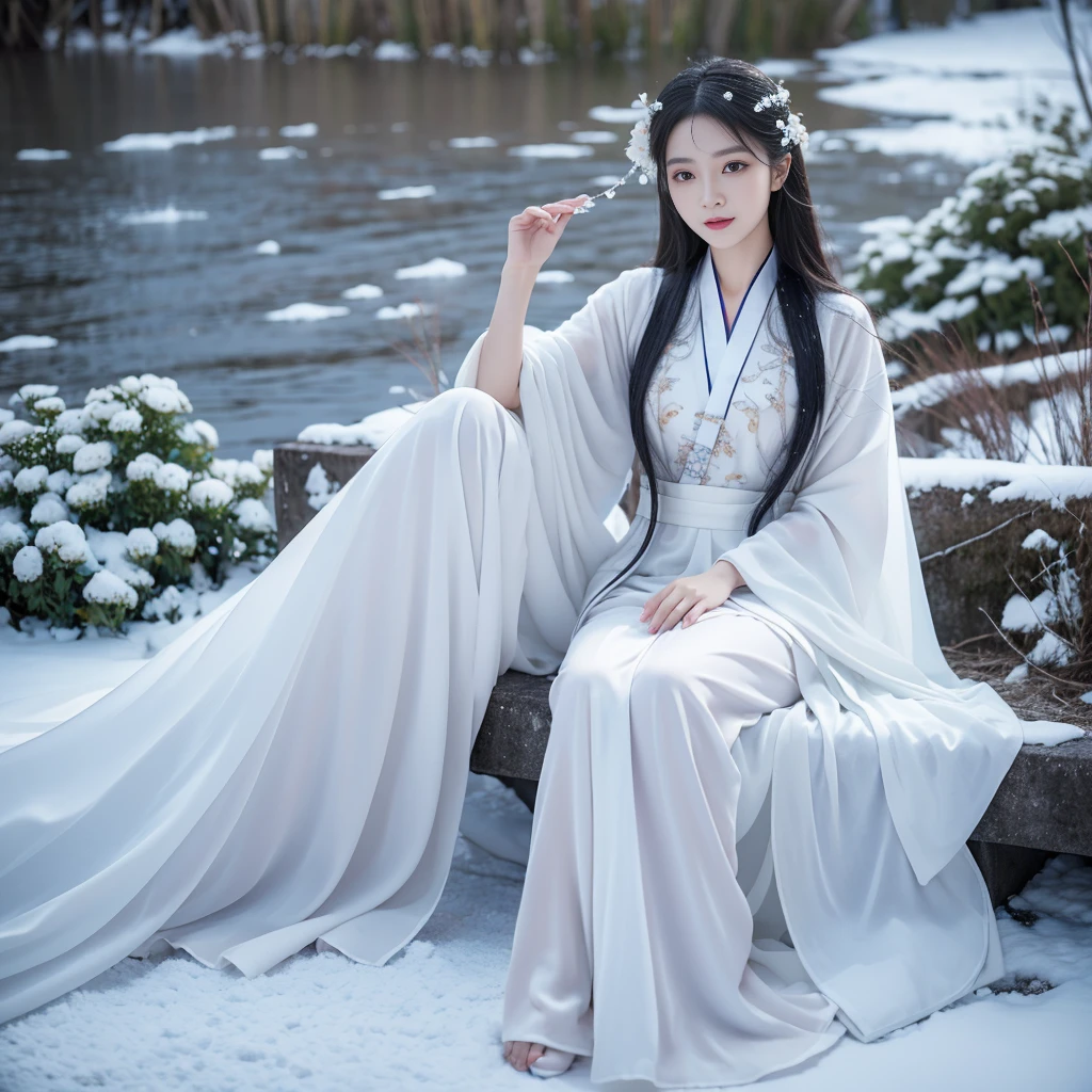  best image quality ， Very detailed， VERY HIGH RESOLUTION，  perfect body proportions， The work of a top photographer 。Beautiful Hanfu girl，Long eyelashes， big eyes， shiny eyes，Eye bags， full lips，Small nose， happy expression，Sweet， exquisite makeup， Full Body Photo ，snow White,  slim and straight legs ，snow-white skin，White embroidered skirt，neckLace，Show off long legs ，Lace，Sweet， long hair flying ， best quality，masterpiece，，Imagine， seven-part shooting model : Hanfu, CFG scale: 7,  Lola : Future Fashion(0.4)、rainbow(0.4)、 Martial Arts(0.2)、 Asian face woman-2 (0.4)、Poetic fairy tale(0.01)