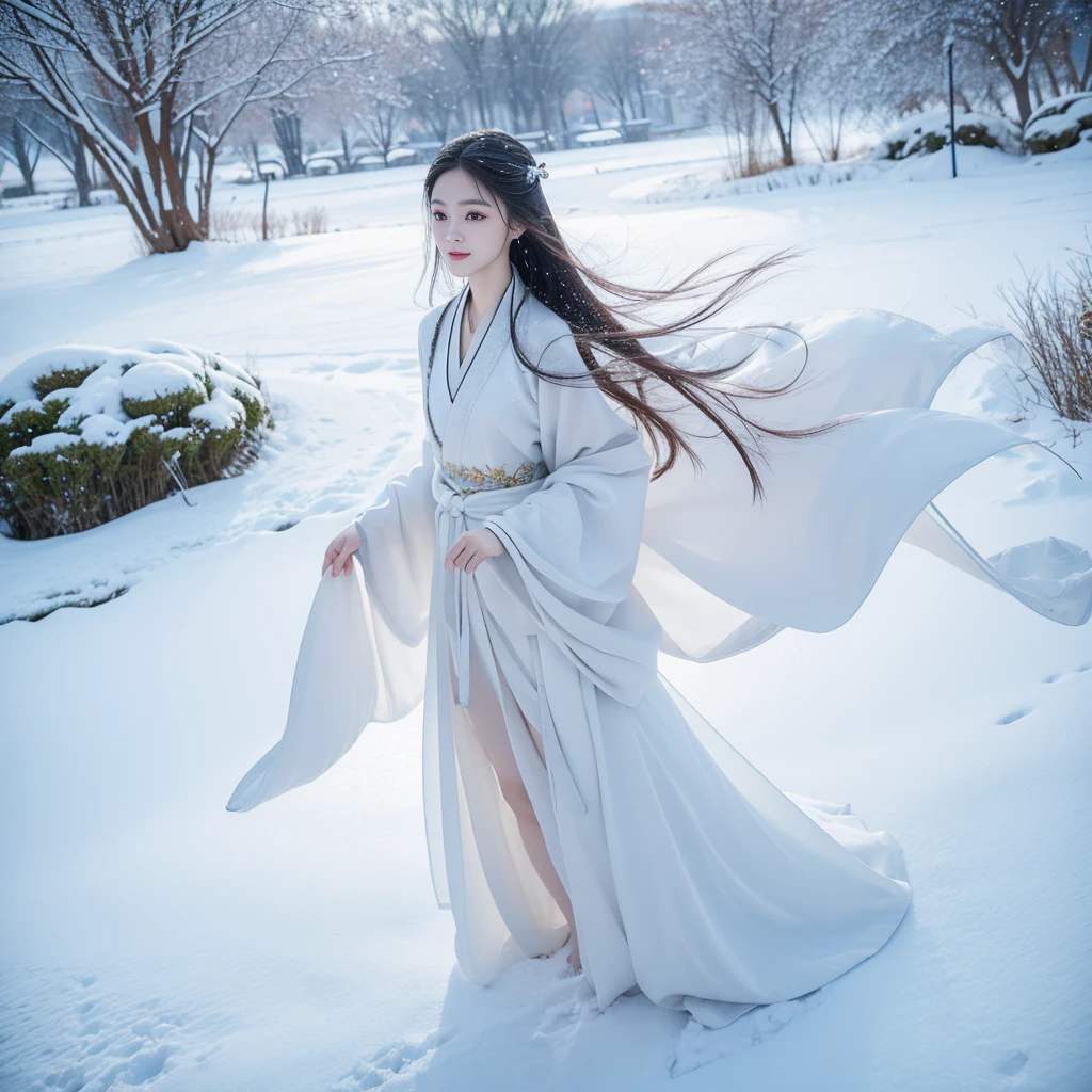  best image quality ， Very detailed， VERY HIGH RESOLUTION，  perfect body proportions， The work of a top photographer 。Beautiful Hanfu girl，Long eyelashes， big eyes， shiny eyes，Eye bags， full lips，Small nose， happy expression，Sweet， exquisite makeup， Full Body Photo ，snow White,  slim and straight legs ，snow-white skin，White embroidered skirt，neckLace，Show off long legs ，Lace，Sweet， long hair flying ， best quality，masterpiece，，Imagine， seven-part shooting model : Hanfu, CFG scale: 7,  Lola : Future Fashion(0.4)、rainbow(0.4)、 Martial Arts(0.2)、 Asian face woman-2 (0.4)、Poetic fairy tale(0.01)