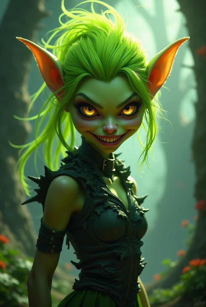 (best quality,hd,highres,masterpiece:1.2),ultra-detailed,(realistic,photorealistic,photo-realistic:1.37),ugly woman with scars on her face,viper's tongue,snake fangs,green light background,aggressive,wrinkled skin,grotesque expression,sharp teeth,piercing eyes,evil grin,facial disfigurement,hideous features