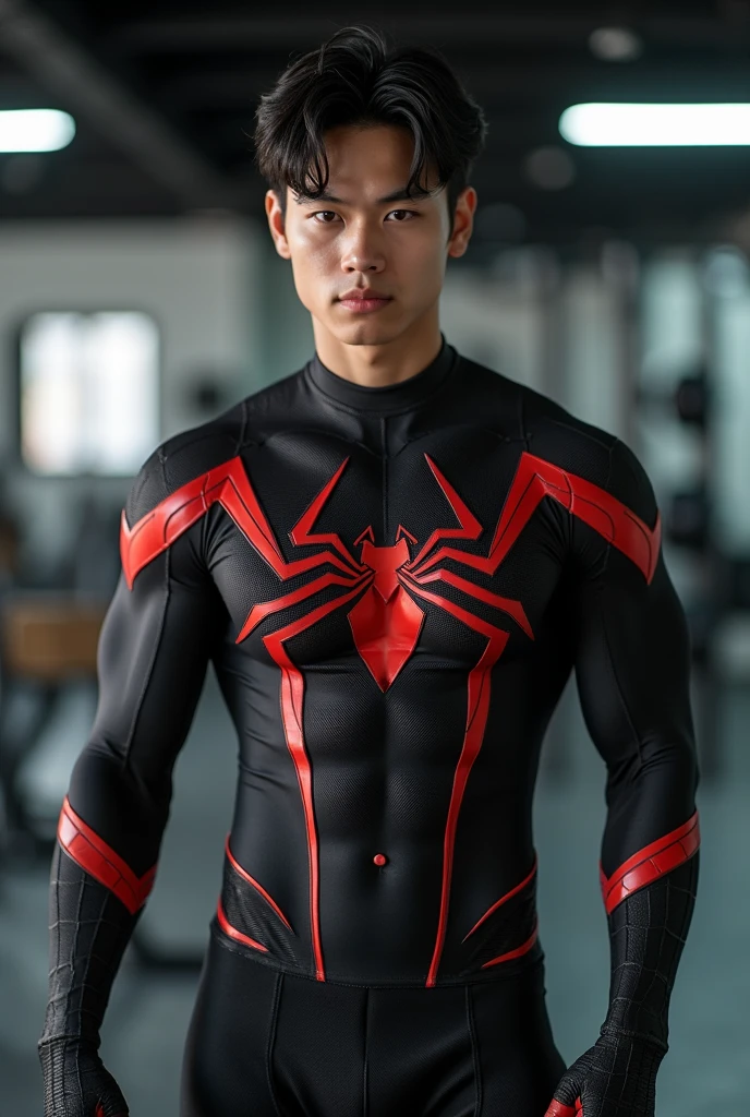 Asian Spiderman with tattoos and piercings