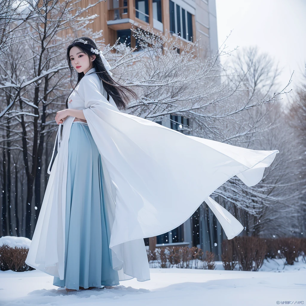  best image quality ， Very detailed， VERY HIGH RESOLUTION，  perfect body proportions， The work of a top photographer 。Beautiful Hanfu girl，Long eyelashes， big eyes， shiny eyes，Eye bags， full lips，Small nose， happy expression，Sweet， exquisite makeup， Full Body Photo ，snow White,  slim and straight legs ，snow-white skin，White embroidered skirt，neck lace，Show off long legs ，，Sweet， long hair flying ， best quality，masterpiece，，Imagine， seven-part shooting model : Hanfu, CFG scale: 7,  Lola : Future Fashion(0.4)、rainbow(0.4)、 Martial Arts(0.2)、 Asian face woman-2 (0.4)、Poetic boy， beautiful ass ，Nice butt，Beautiful buttocks