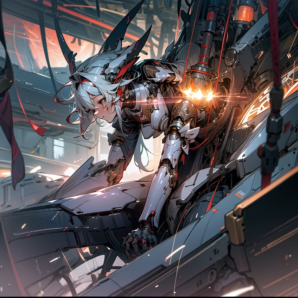  slow shutter , (Blur:1.3),  horror style ,  amazing detailed illustrations ,  very detailed,{ masterpiece}, Dynamic Angle,{ top quality }, super detailed ,  Beautiful Details , 8k, At night, BREAK a white メカ made of steel is on the battle ship, BREAK engaged in an intense the ship fight with a red
 メカ. Sparks fly. Rest The light of the fire shines 、 the sound of metal colliding echoes through 、 a battle full of tension unfolds.human_ no , acrobatic sky war, Dragon Droid, Flying Robot ,Dragon Mecha ,aerial combat scene ,