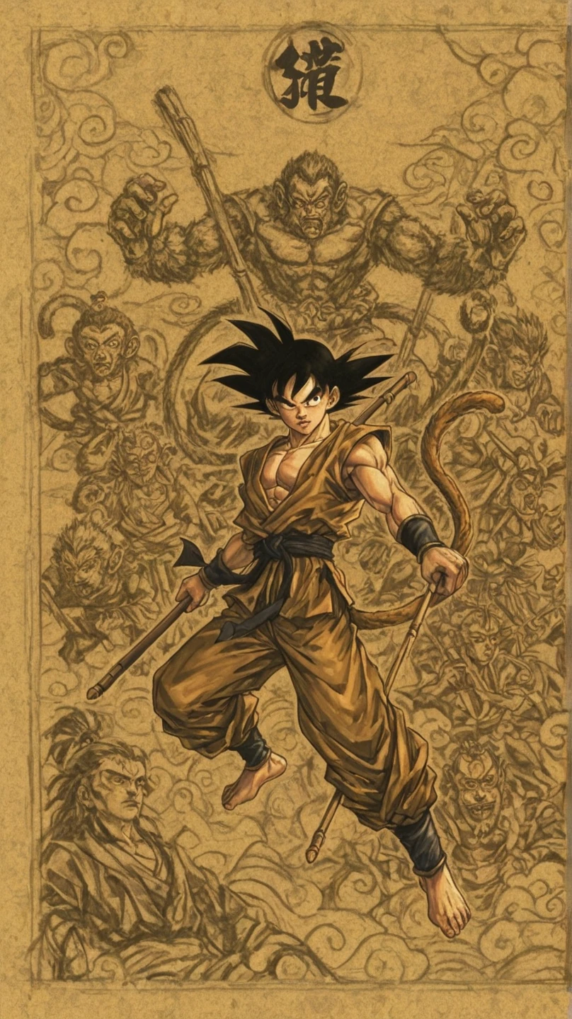 monkey king, long stick, wukong, goku