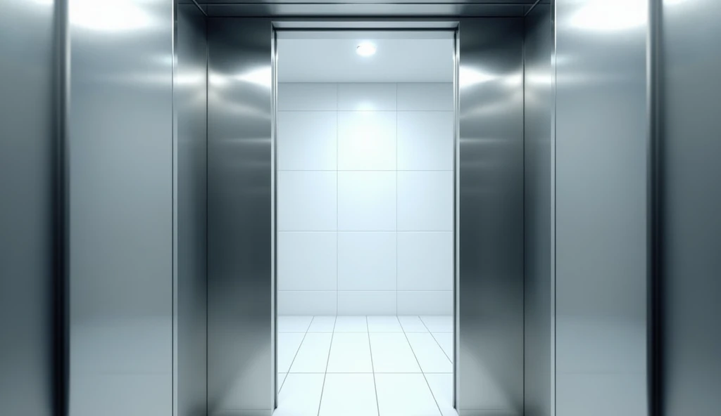 a room with white tiles and acoustic insulation, equipped with a drain in the middle of the room to facilitate cleaning.