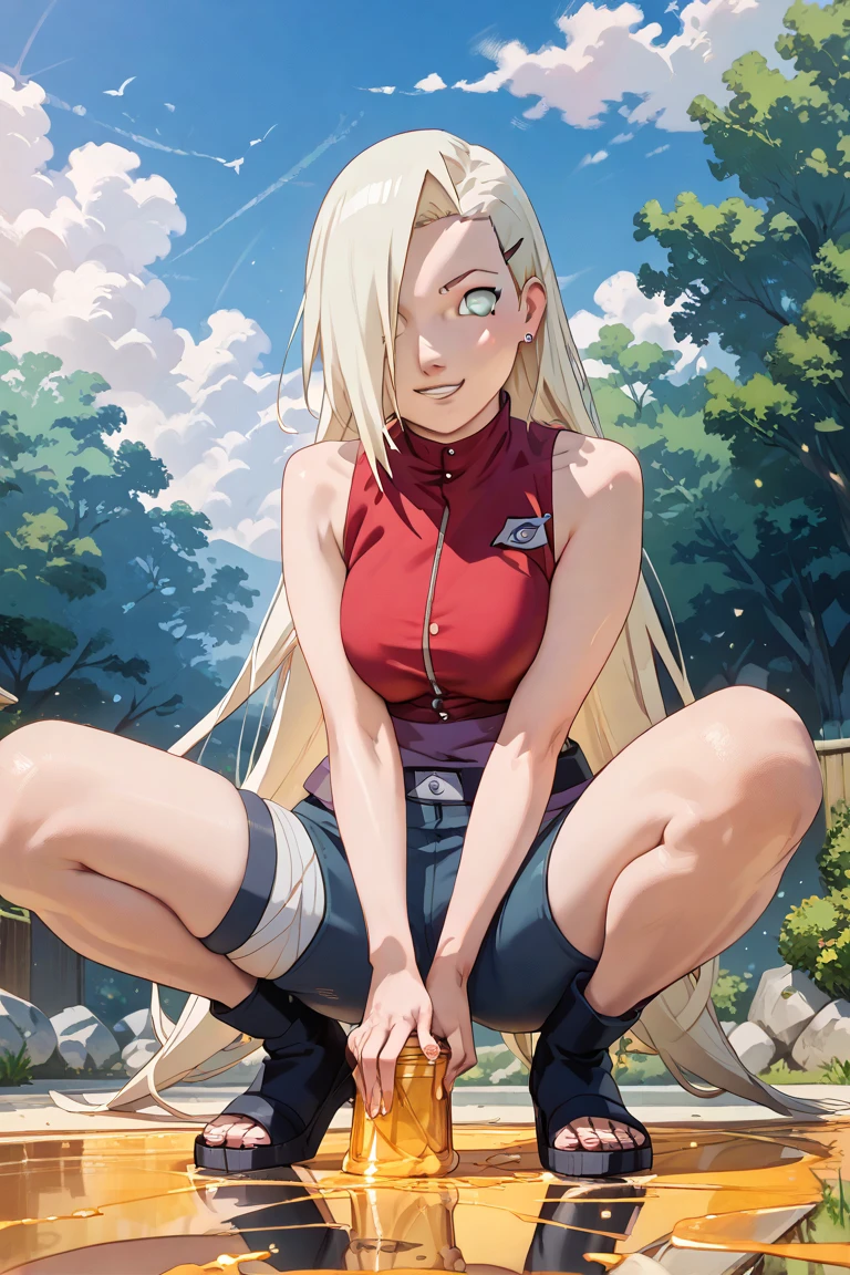  masterpiece fails,  Full Body Honey , (One focus), ( perfect face:1.1), ( high detail:1.1), anime naruto, Ino Yamanaka,  spread her legs , in tight shorts.