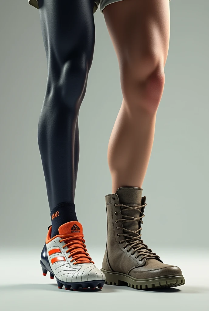 
An athletic teenager, with a muscular build, especially in the legs, which are remarkably strong and well defined. He wears white soccer socks that extend to just below his knees., further highlighting his muscles. The background is simple, perhaps a football field or a neutral environment, to keep the attention on the legs. Your sportswear could be shorts and a sports shirt., but the main focus should be on the legs and white stockings. 