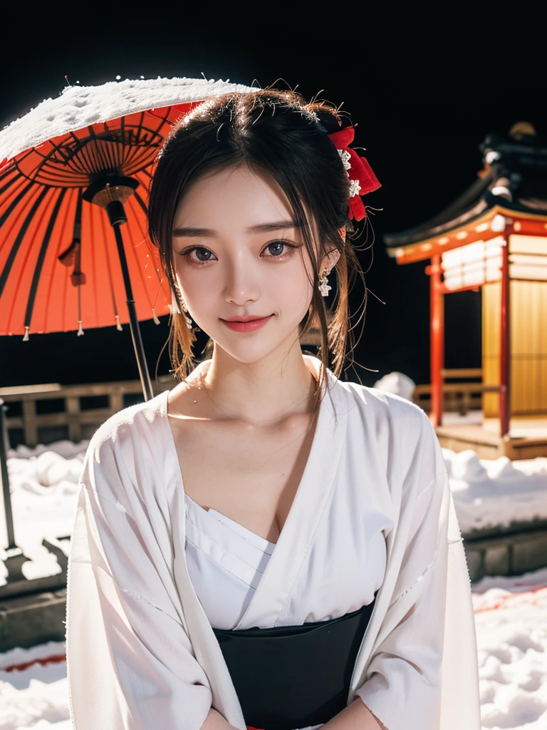 (1 girl, youthful gorgeous Lady, brown_eyes, brown_hair, cross_earrings, earrings, jewellery, Ancient China, Traditional Hanfu, Silk Hanfu, Hanfu, natural pose in a snowy night,
Detailed Beautiful face, Detailed Facial Features, beautiful eyes, dimples, snaggle-tooth, Kind smile, Red lips, short hair, bob hair, cute ponytail, extremely detailed eyes, extremely detailed face, beautiful detailed lips, long eyelashes, arms close together, ears out, golden ratio face, golden ratio body, perfect body anatomy, huge breasts, big breasts,
(SNOW:1.3),
Night outdoors, snow flakes, snow, winter,
(best quality, 4K, 8k, highres, masterpiece:1.2), ultra-detailed, (realistic, photorealistic, photo-realistic:1.37), HDR, UHD, sun light, ultra-fine painting, sharp focus, physically-based rendering, extreme detail description, professional, Vivid Colours, award-winning, Bokeh_Background, cowboy_shot, SFW, Safe for Work)