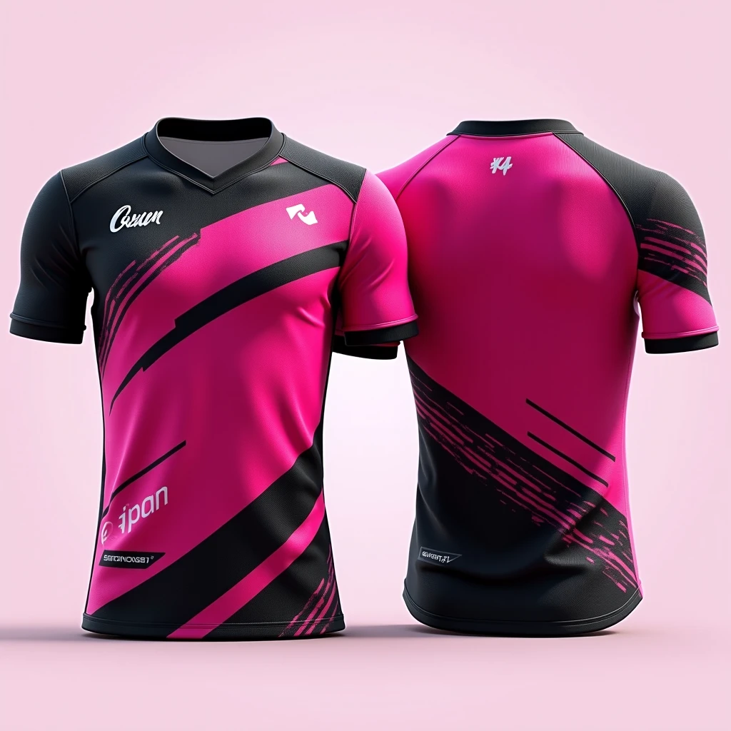 make a model of the Marista team's women's volleyball uniform, with black color and gradient details in dark pink and turquoise blue. Gola V regatta