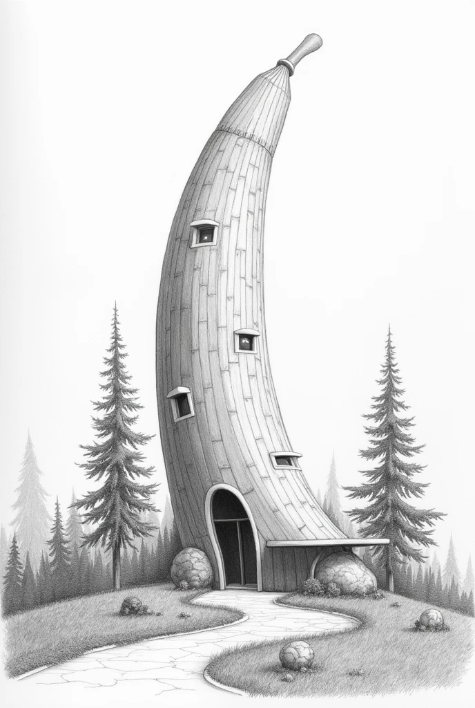 Banana building inspiration with background ( pencil drawing)