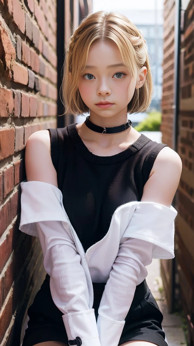 there is a woman with a short blond hair and a white shirt, edgy, detailed short hair, lalisa style, white hair (ponytail), realistic clothing, loosely cropped, elitedangerous 💙💜 ornate ︎, she is wearing streetwear, mesh shirt, in clothes! highly detailed