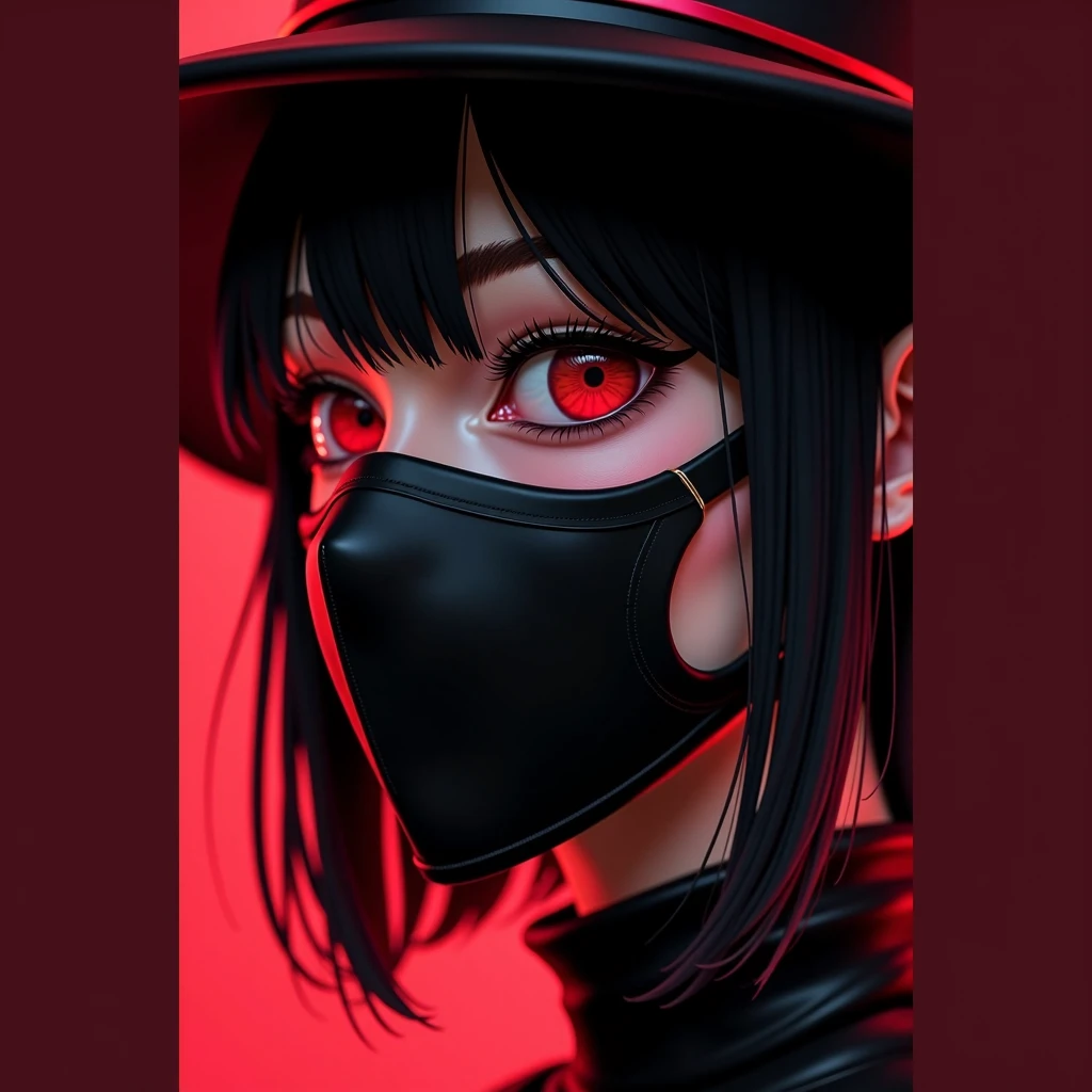 1girl, solo,red theme,looking at viewer,large breasts,portrait,from side,bad-girl,((mature female))