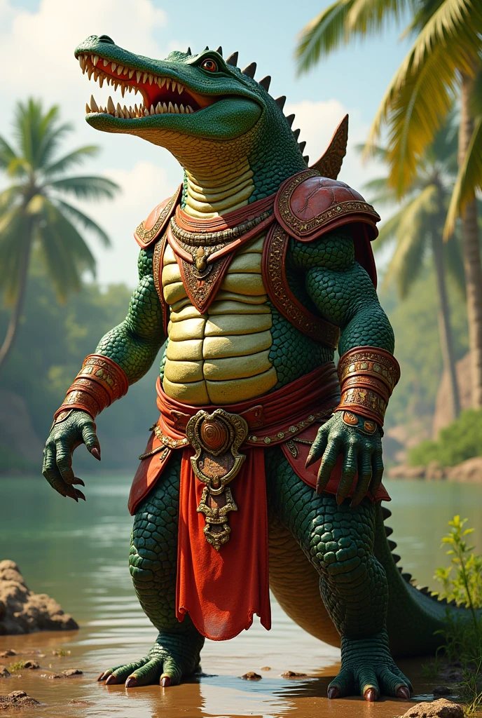 Nile crocodile warrior with redgreen armor