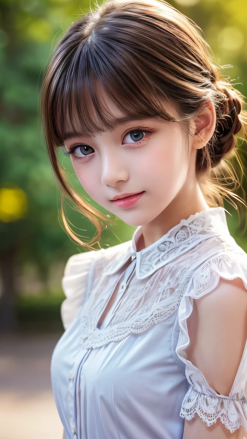 Smile、natta、Raw photography、(((Ultimate Beauty Portrait)))、((glistning skin))、1人、17-year-old beautiful girl in Prague、bright expression、((brown haired))、(cleavage of the breast)、(Front Open See-Through Lace Night Dress:1.5)、(top and bottom set underwear)、((Big eyes that shine like jewels))、Glossy glossy skin、(Medium Hair)、(Silky Ponytail Hair)、eye liner、Beautiful bangs、Hair between the eyes、((masterpiece、top-quality、ultra-detailliert、Film Light、intricate-detail、hight resolution、ighly detailed))、细致背景、8KUHD、Digital SLR、Soft light、hightquality、Film grain、FujifilmXT3 、Shallow depth of field、natural soft light、Kamimei、Lush bust