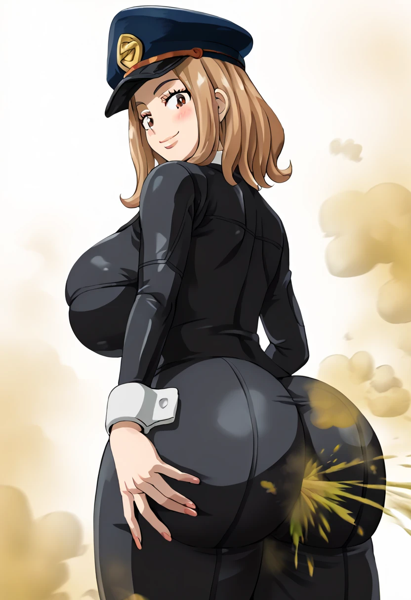 cowboy shot, solo, showing ass, [[[((thicc))]]], 1ponygirl, 4k, perfect lighting, extreme detail, detailed, sexy, anime girl, fat ass, tall female, blank white background, ((from behind)), ass, huge breasts, (((1girl))), (((solo))), (((curvy))), blushing, smirking, 1girl, source_anime,
c4mie utsush1mi, brown hair, medium hair, brown eyes
peaked cap, black bodysuit, wrist cuffs, holding up ass cheeks with both hands (view from below), leaning over, presenting ass, ((((rancid huge brown fart from ass))))