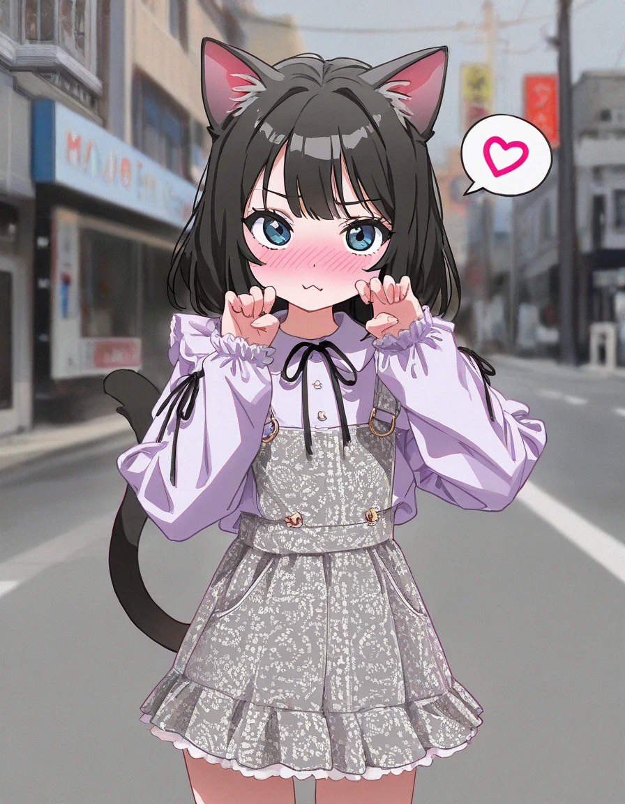 Masterpiece, (best quality), (high quality), moder street, 1girl, solo, kawaii pose, high fashion clothes, (young), cute cat mouth shape, v-shaped sign, cat girl, cute girl, best body, blushing, high resolution, 4K, best upscale,