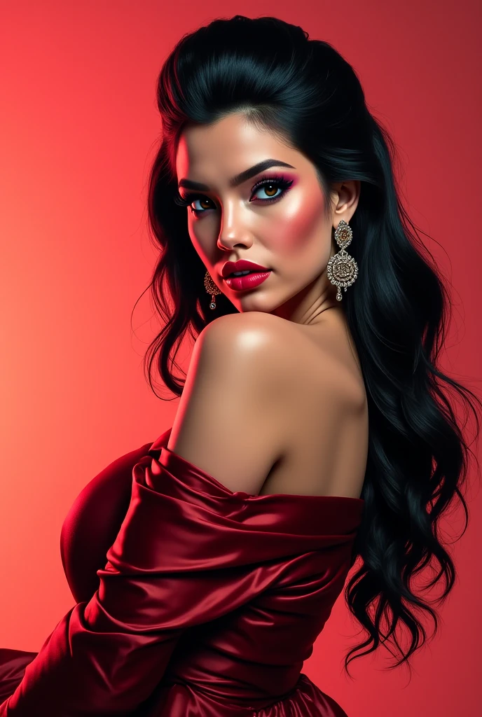 Woman in red lingerie posing for photo. fine details in everything, a beautiful woman, beautiful Latin face, Brazilian supermodel, stunning beauty, stunning, Angolan descent, most beautiful woman in the world, jaw-dropping beauty, young adult 30 years old, She has an exotic beauty, native Brazilian , tall woman, a stunning black African woman, with indigenous features, beautiful indigenous girl, ((An indigenous African girl with European ebony)), ((her beauty is undeniable)), beautiful young ebony girl with dark skin, tanned Mexican. *hair: Straight black hair, voluminous black hair, long black hair. *eyes: eyes are green and expressive, beautiful green eyes, realistic green eyes, detailed green eyes, ultra realistic, symmetrical, hyper realistic, (eyeliner, long eyelashes ), intense and penetrating look, seductive, mysterious and charming look, the look has magnetism, attraction and fascination.* Eyebrows: perfect eyebrows that arch gracefully above the eyes and are thick. * the nose is small and proportional to the face and smooth contour of the face that accentuates the high cheekbones. *Mouth: Attractive and irresistible mouth, lips are well defined, full lips, voluminous lips, seductive lips, captivating, striking, unforgettable, mischievous, sexy, her features are captivating, seductive expression, a seductive smile is enigmatic*Face Shape: The face is oval, with high cheekbones and a well-defined jawline, beautiful and detailed face.*Makeup: Makeup is subtle , but enhances natural features.Skin Tone: Skin is olive, with a healthy, even glow, with brown skin, brown skin, sexy girl with dark skin, detailed skin texture, Beautiful and glowing skin, intricate details, skin smooth, healthy and radiant appearance.*healthy body: slim and attractive woman, large and firm breasts, athletic body, thin waist, wide hips, big butt, thick thighs, shapely legs. Resolution: 3D 4k, high resolution, full sharpness photo realistic, breathtaking, Lentille nette, Photographie pro