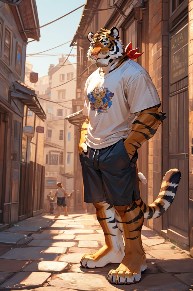 (masterpiece:1.2), best quality,pixiv,official art,perfect anatomy, (Ray tracing, light),solo, (1_male:1.3) , (muscle), (white fur and black strip:1.4), (muscle tiger), (beard:1.2), (gleaming golden eyes), tigrt tail, Thick eyebrows, open hoodie, (naked inside:1.2), cargo pants, (boots:1.2), pure white background