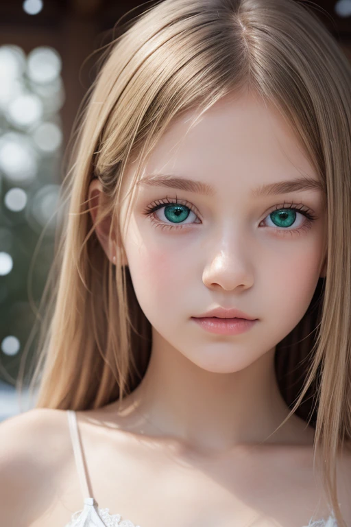 masterpiece.8k.Realstic.detailed.bestquality.ultra-detailed face.cuteeyes.12yearoldgirl. Smooth skin 、 clear outline、Snow Scene、 white skin、 white lace panty 、 blonde straight hair、(bangs)、 emerald green eyes、 white girl 、 beautiful girls、fullbody.