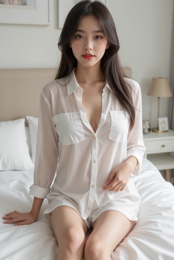 (smile)、((nipple見え))、(translucent shirt:1.2)、(In 8K、highest quality、masterpiece:1.2)、(genuine、photogenuineistic:1.37)、Super detailed、1 girl、cute、、Big eyes、緻密でbeautiful eyes、office、、(blush your nose)、 (perfect beautiful beautiful face:1.15)、(closed mouth)、細やかなbeautiful eyes、(skeleton shirt:1.1)、daytime、、short cut hair、、white lace、(short hair:1.5)、floating hair、body、20 year old woman、brown hair、、brown eyes、small head、((M cup fashion girl、beautiful eyes、genuine face、genuine skin、genuine-looking face、genuineな肌、fine eyes、、(No underwear:1.3)、、viewer、Look carefully at the face and chest、, see-through shirt。the tip of the chest sticks out。Areola is protruding。(The shape of the genitals is clearly visible), lots of eyelashes。black eyeshadow。bright red lips。black sexy high heels。pubic hair。The lower abdomen is bristly。thin。thighs are open。pubic hairが非常に多い。nippleは非常に突き出ています, そして繊細なbody型、dark blue suit、camel'With toes、protruding pussy_nipple