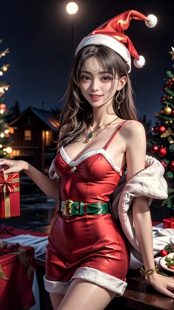 (((RAW image quality:1.4)))、8K分辨率、Absurd resolution, hight resolution, (​masterpiece:1.4), The ultra-detailliert, 1girl in, floated hair、floating、View the book, (kosmos服を着て:1.4), (((Wearing a Santa Claus hat:1.4)))Seen from above, kosmos, Planktonic, satellite, ((kosmos空間での運用)), wide-angle lens distortion
