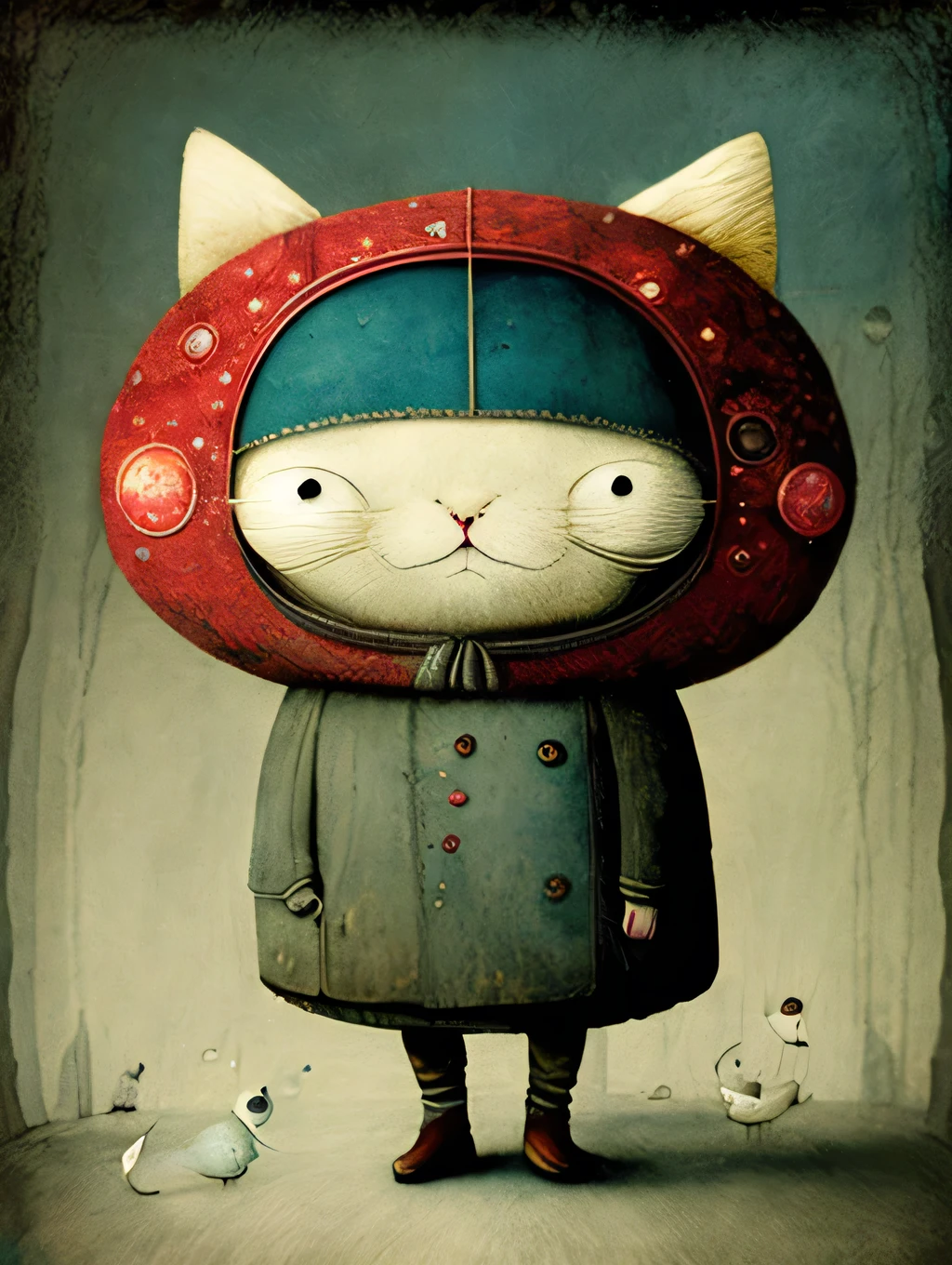 Quirky, super surreal characters by Gabriel Pacheco, vibrant, fun, magical world, cute cat monsters, chibi-style, fluffy fat round bodies with stickman-like thin limbs, cute round giggle eyes, mischievous faces, cute, dreamy, fantasy, super detailed, accurate, WLOP, no background, colorful watercolor, doodle, 's drawing, hand drawn cartoon style, masterpiece, clumsy, funny, super surreal, funny, dreamy, blurry, dark art --ar 9:16 --style raw --niji 6