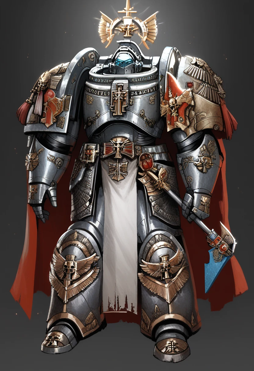 Anime, Concept art, Absurd resolution, high resolution, (masterpiece: 1.4), hyper-detail, warhammer 40k terminator armor, Juggernaut armor, heavy armor, knight, full body, glowing weapon, cloak, armor, edgy, grimdark, octosoup, 1man, bulky, buff, red plume, loin cloth, primaris helmet, iron halo, GreyK40k, full shot, front view, Holding_Halberd_V1, epic action scene, movie still,
