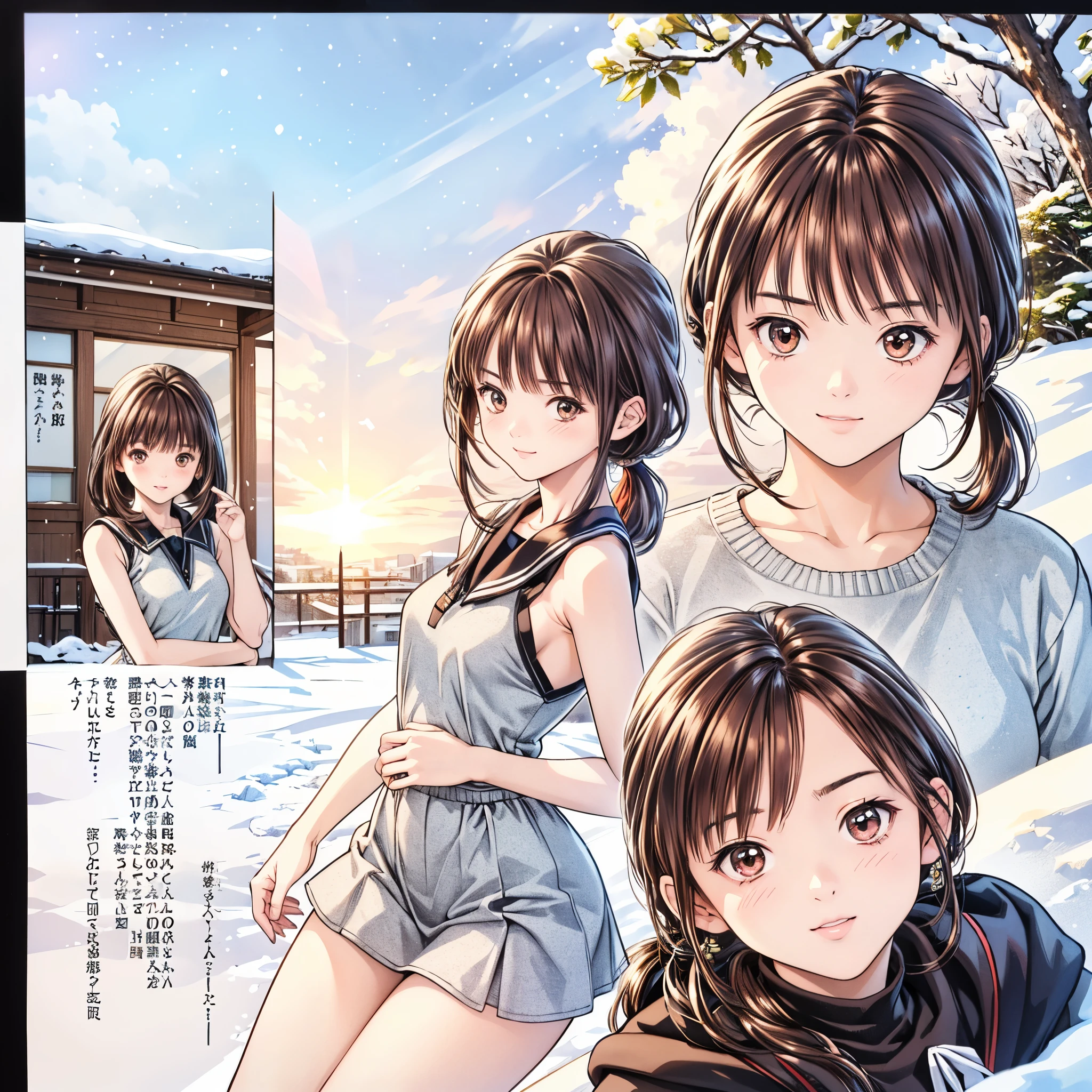 (8k、 top quality 、​masterpiece:1.2)、( realistic、 ultra-detailed、 super A high resolution、 2 girls in 2、(One person has silver hair 、一人はBrown Hair )、 beautiful detailed faces in dark bars、smile、narrow、( slim waist) :1.3)、Spring Clothes、  、 Skin Texture 、Floating Hair、  PROFESSIONAL LIGHTING IN A TRENDY PARISIAN CAFE  、***************************服 人体全体、Brown Hair、Shy、Mikity、 romantic in the snow、((****** high ****** students、、Ponytail、 idol poses))、At school