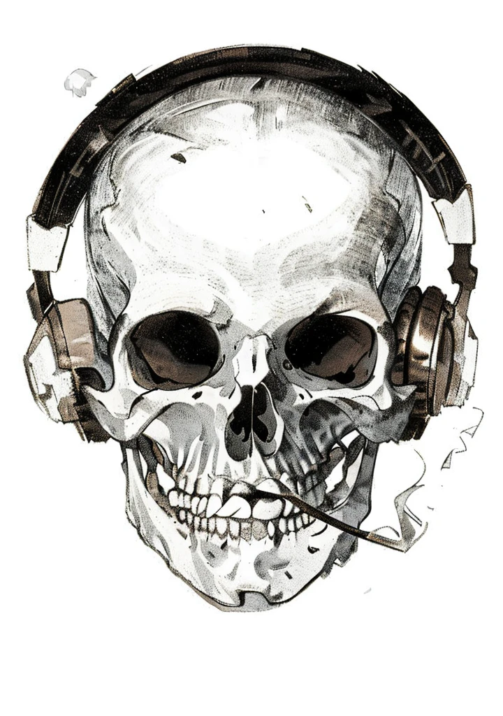 skull with headphones, Smoking a cigar,