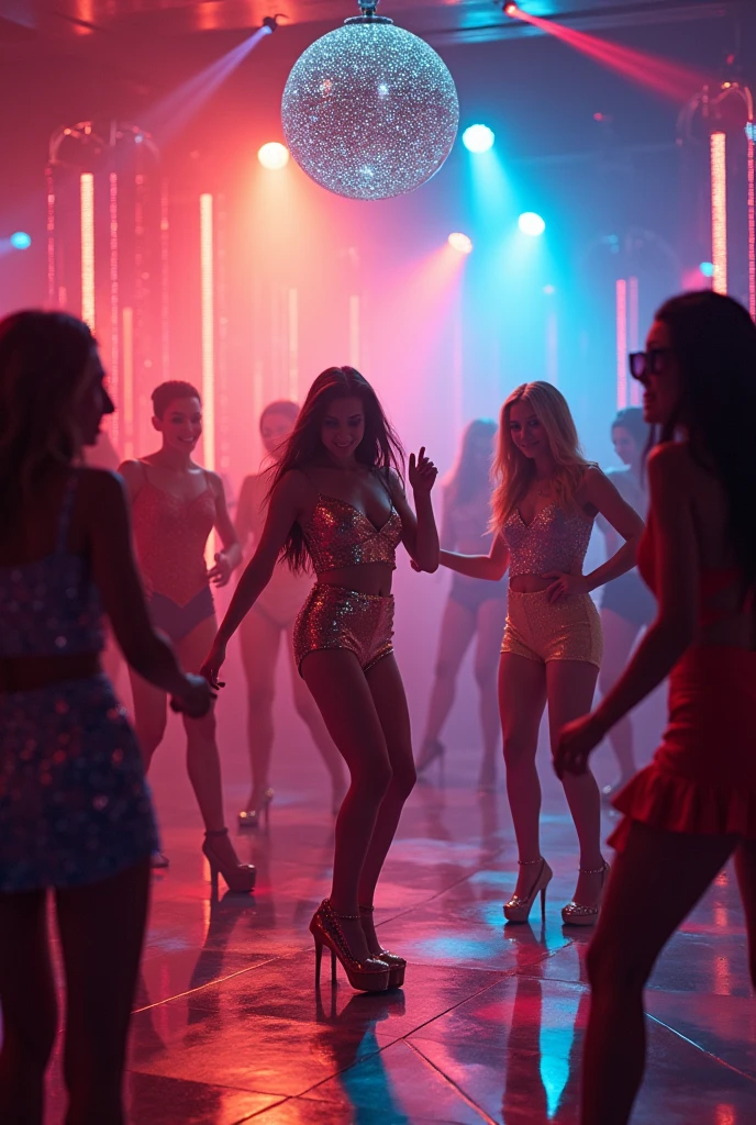 Four 20-year old sexy, hot Nigerian female prostitutes dancing with four young  night party.