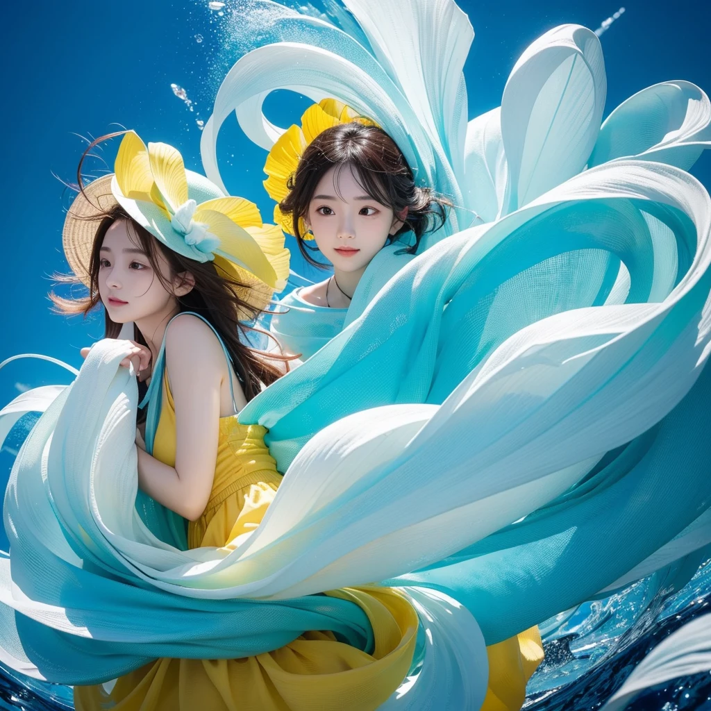 Ocean Dance,Bride and groom underwater in blue pool,veil fluttering, underwater photosgraphy, underwater photosgraph, floating under water, underwater photos, floating under the lake, Underwater shooting, under water swimming, submerged in water, Wearing clothes made of water, under water, swimming underwater, 悬浮under water, Underwater perspective, 淹没under water, floating in water, under water深处游泳