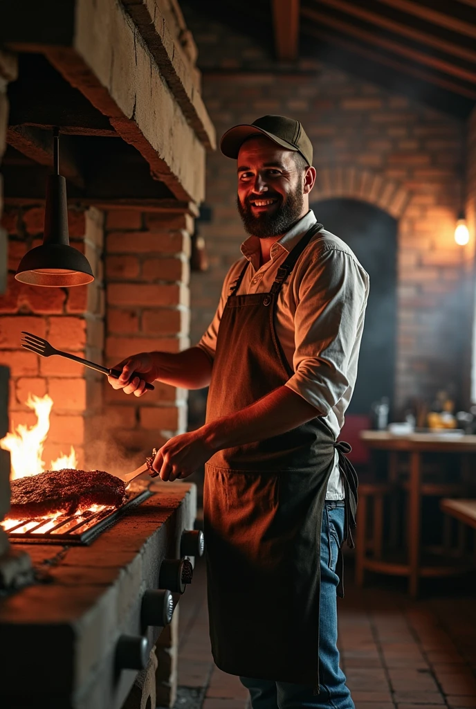 cozinheiro, barbudo, corpo todo, sorridente, 4k, alta resolução, melhor qualidade, foco nítido, (cinematic lighthing), [:(rosto detalhado:1.2):0.2] --auto