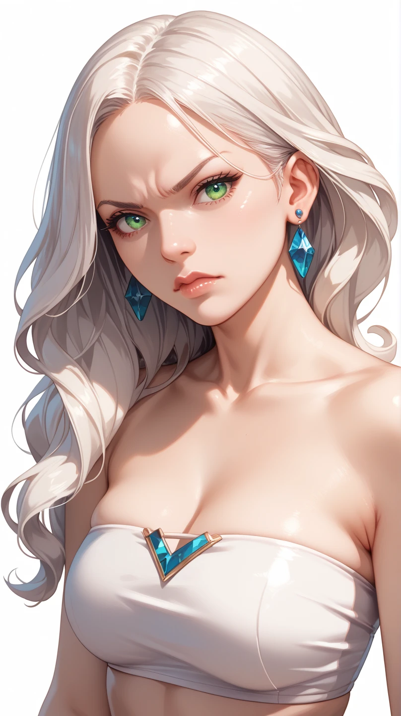 The pretty mermaid princess, light makeup, red lips, flushing, white long hair, blue eyes, girl