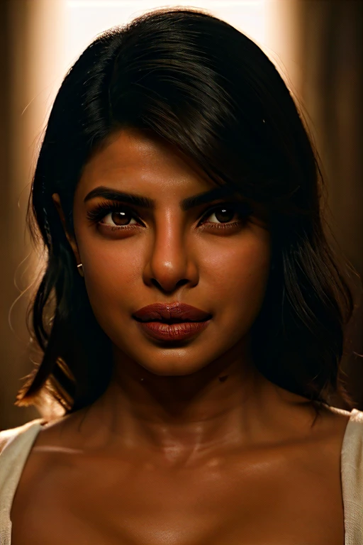 a beautiful Priyanka Chopra with dark hair, detailed facial features, intense passionate kiss, cinematic lighting, photorealistic, ultra-detailed, 8k, masterpiece, dramatic lighting, sensual, romantic, intimate, elegant, chiaroscuro, vibrant colors, cinematic composition, beautiful skin, glowing skin, soft focus, high contrast