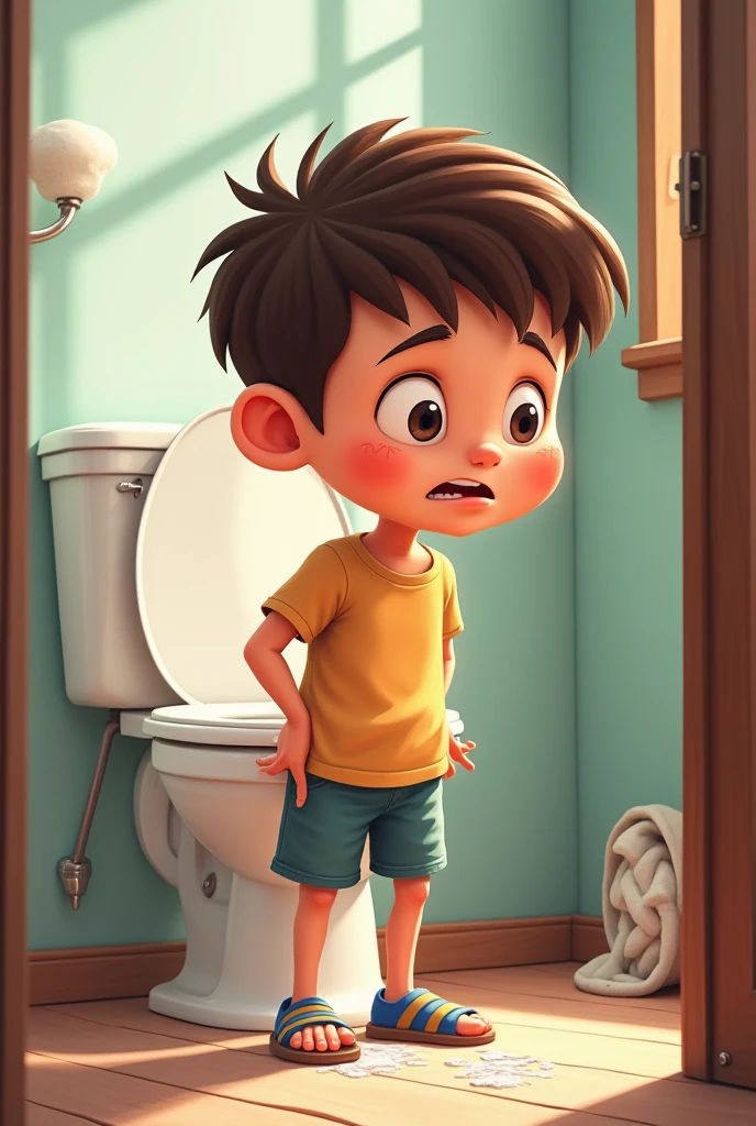 A boy is cleaning the toilet