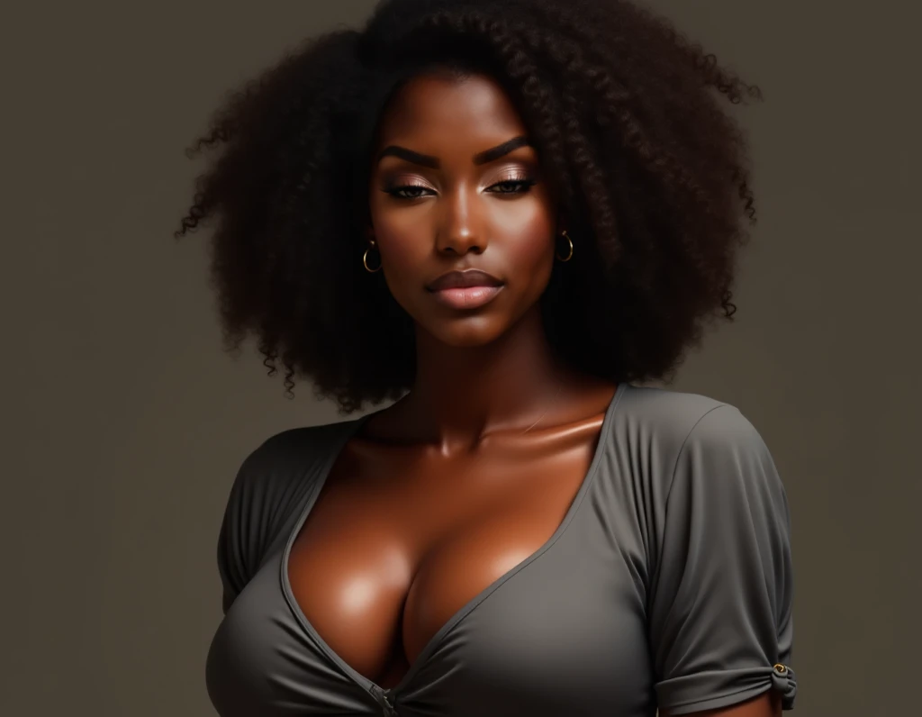Realistic black hot woman portrait in top