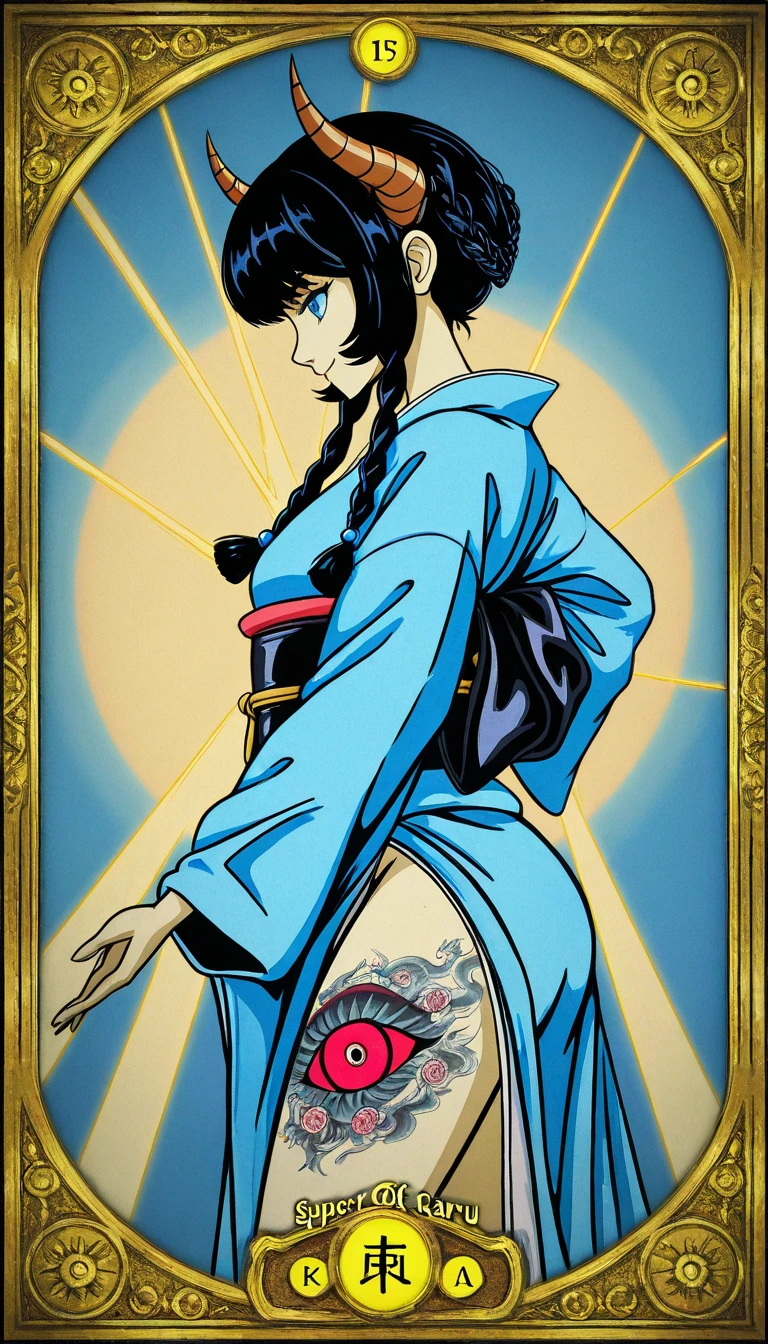 (obra-prima, qualidade superior, melhor qualidade, arte oficial, beautiful and aesthetic: 1.2), 1menina, tatuagem, solo, roupas japonesas, ornamento de cabelo, desembainhamento, cabelo preto, bainha, tatuagem nas costas, olhos azuis, fora do ombro, ombros nus, looking behind, from behind, flor, olhando para o espectador, segurando, maquiagem, 
Interior  Cool tattoo, maximum detail, magic, protection, warrior, knight, cosmic energy, tree of life, reincarnation, conscious dreams, bending over